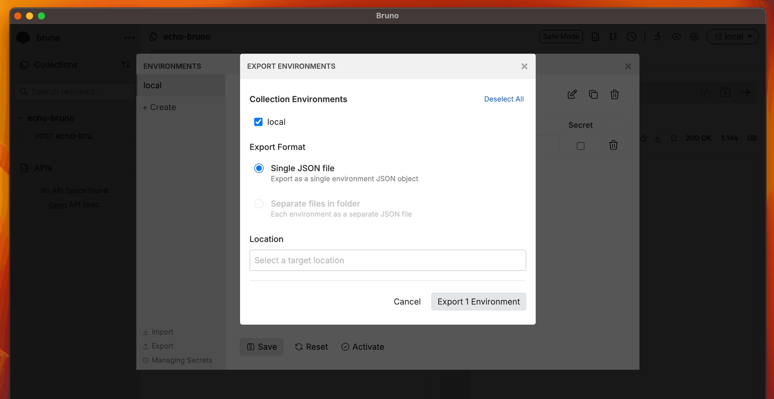 Export Collection Environment Location