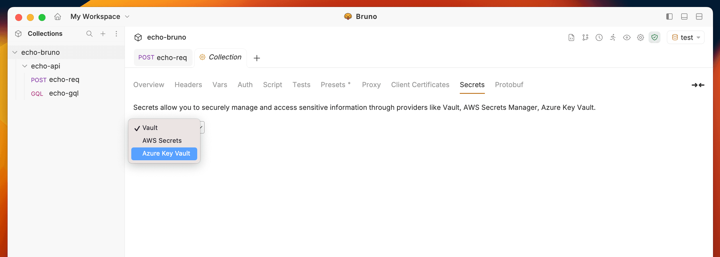 Select Azure Vault in Collection